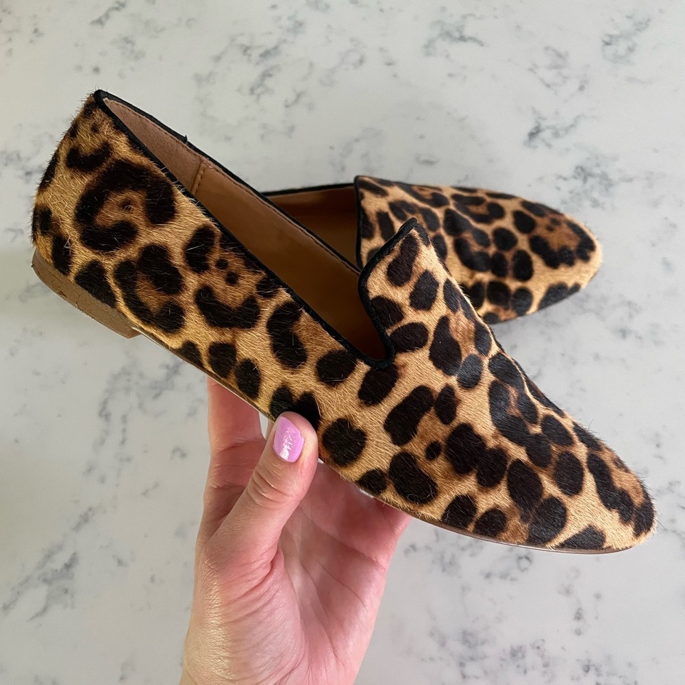 Leopard Print Calf Hair Smoking Loafers EUC Size 8